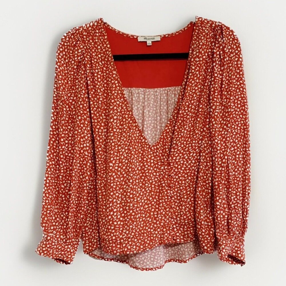 Madewell Red Kinston Park Picnic Wrap Top Size Small Side Button Casual Boho